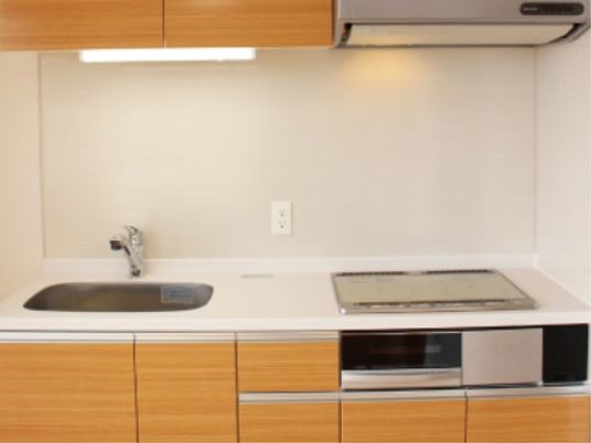 お部屋の充実設備も当社施設の特徴の一つです。キッチンは本格的なシステムキッチンをお部屋に取り付けています。