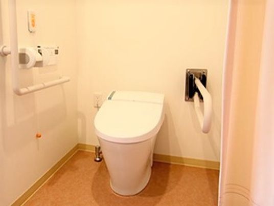 手すりが取り付けられている居室内のトイレ。緊急コール付きのトイレの様子
