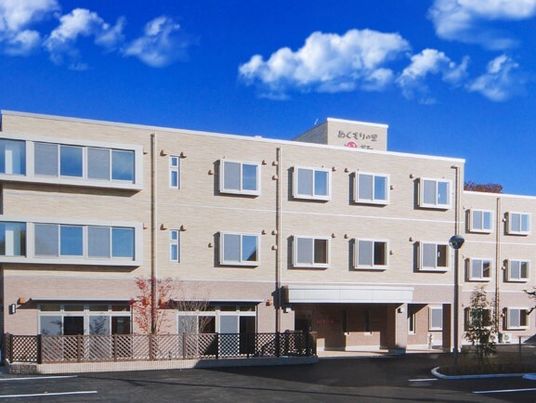 鉄骨造３階建ての建物の外観。ぬくもりの里笑和の外観写真