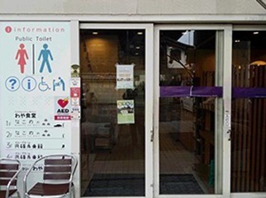 バリアフリー構造の建物の入り口。複合型の施設