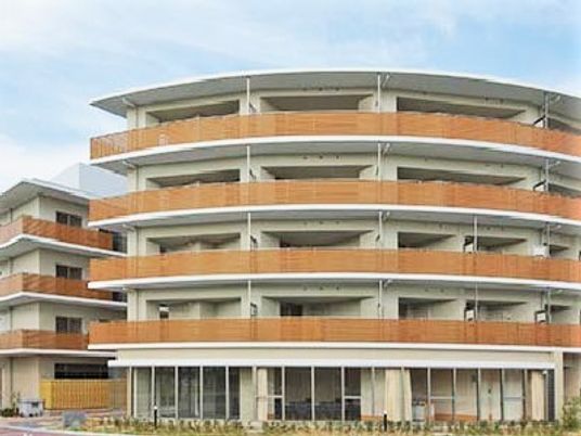 鉄骨造の大型マンション風の建物。サービス付き住宅ロイヤルウエスト甲子園の外観写真