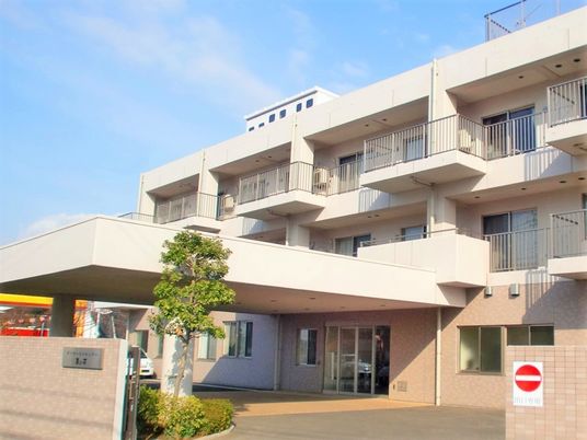 白を基調とした建物は3階建てで、各フロアにベランダが付き、玄関には大きな車寄せが設置されている。