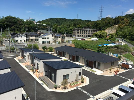 広めのスペースに戸建てが並んでいる様子。コミュニティのひとつ