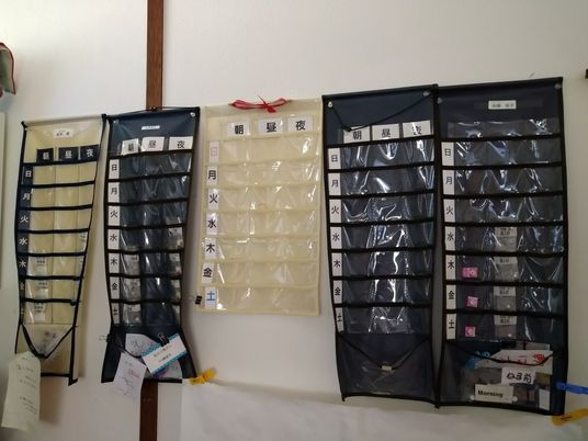 投薬管理用のシートが複数並べられている施設内の様子