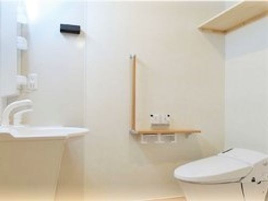 トイレには手すりや洗面所があり、広さにもゆとりがある。