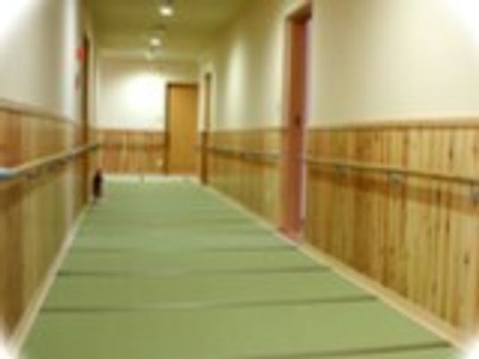まっすぐな廊下の両サイドに手すりが設置され、フロアは畳敷きとなっていて明るい雰囲気。