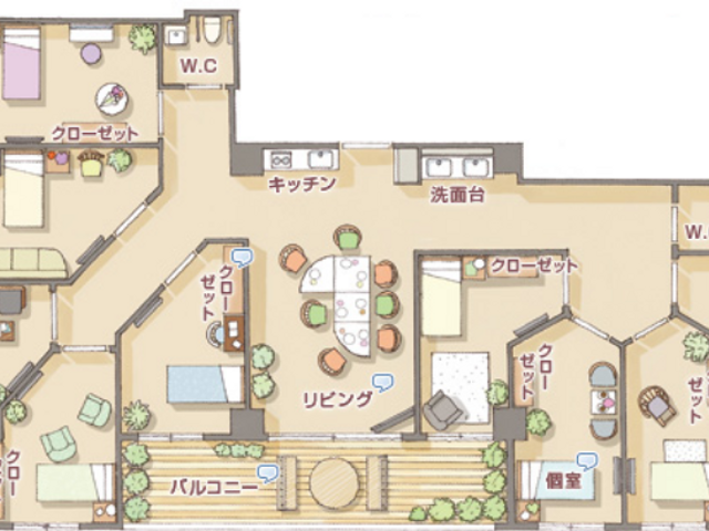 明るい空間のリビング リビング 自然光が差し込む広々としたリビングです。家具が配置され、くつろげる空間になっています。