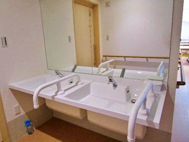 ゆったり洗面台 洗面台 ゆとりある洗面スペース。手すりがあるため、安全にご利用いただけます。