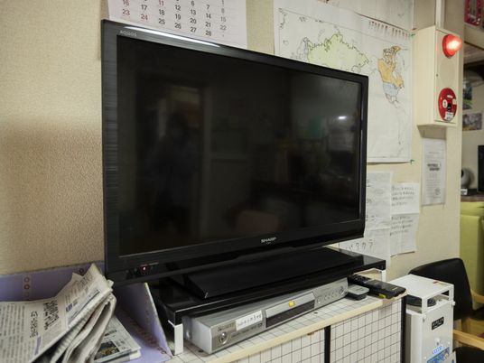 テレビと掲示物の壁