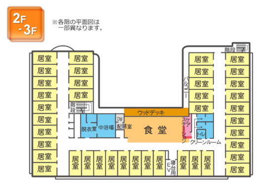 居室が並ぶフロア図