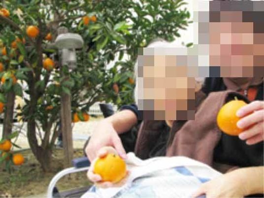 中庭でくつろぐ人々