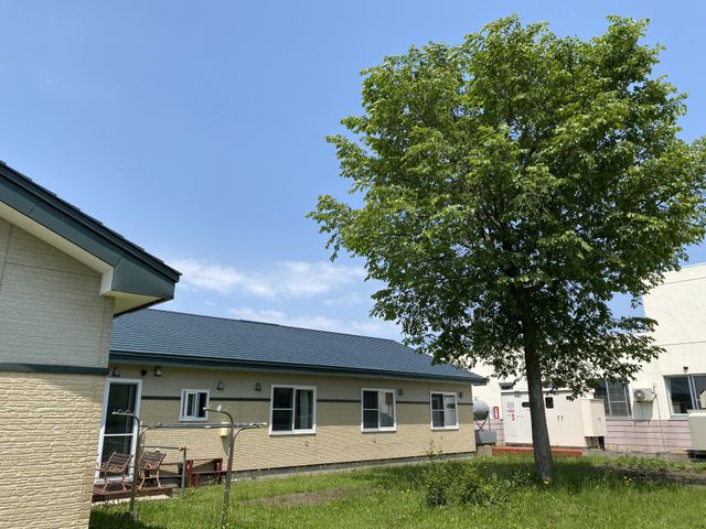 緑豊かな中庭 中庭 緑に囲まれた休息スペースがあり、心地よい風を感じながらリラックスできる環境です。