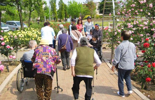 花に囲まれた庭