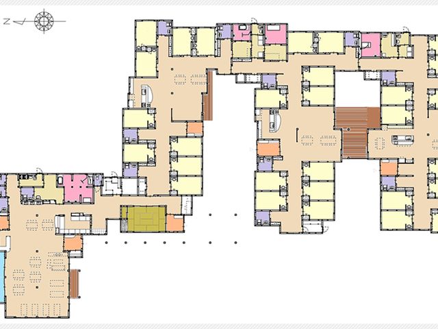 居室の配置図 居室 広々とした居室が並び、快適な生活環境が整っています。各部屋が効率的に配置されています。