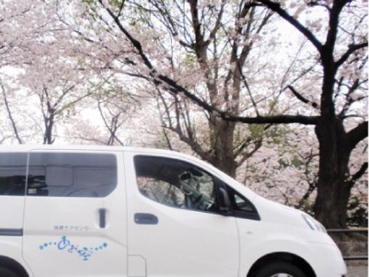 桜並木と送迎車  
