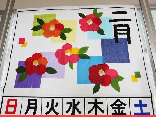 花の絵と文字の掲示物