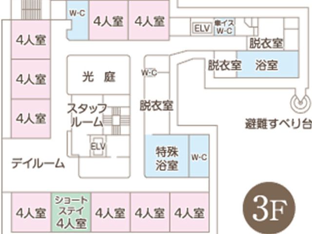 施設のフロア図 内観 施設の3階フロア図で、各部屋の配置がわかりやすく表示されています。
