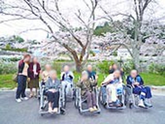桜のある屋外 庭 桜の下でリラックスする様子。自然を感じながらリフレッシュできる空間です。