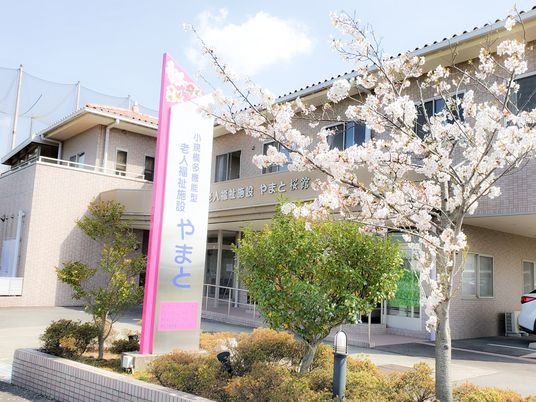 桜が咲く施設外観  