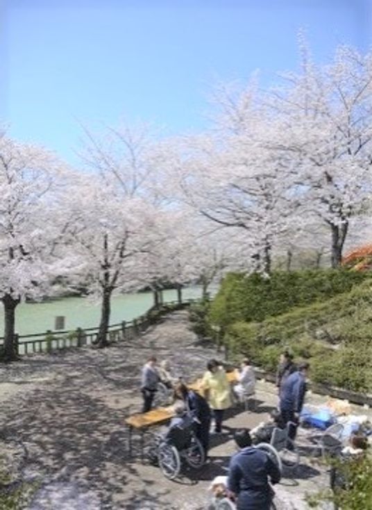 桜並木沿いの中庭