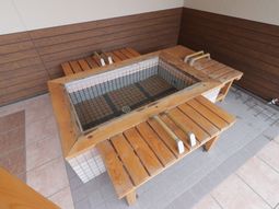 木製の浴槽と洗い場