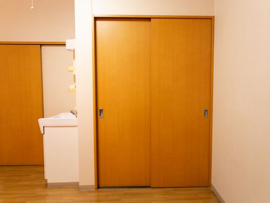 洗面台と引き戸のある居室