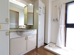 清潔な洗面台とシャワー室