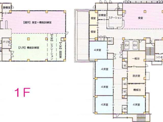 施設のフロア案内図 内観 1階と2階の間取りがわかる使いやすい設計。目的に応じた部屋が配置されています。