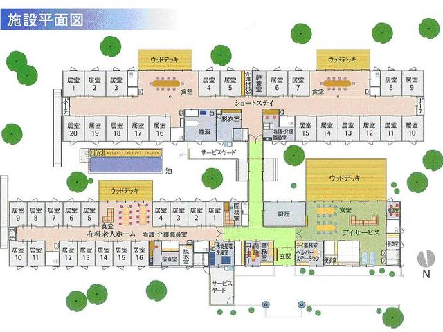 施設の間取り図 内観 施設の配置が一目でわかる間取り図です。部屋や共有スペースの配置を確認できます。