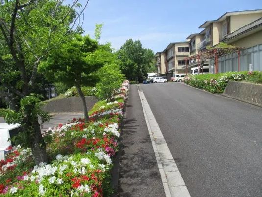 花壇沿いの外観  