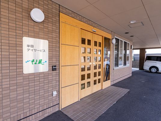エントランスの木目調扉