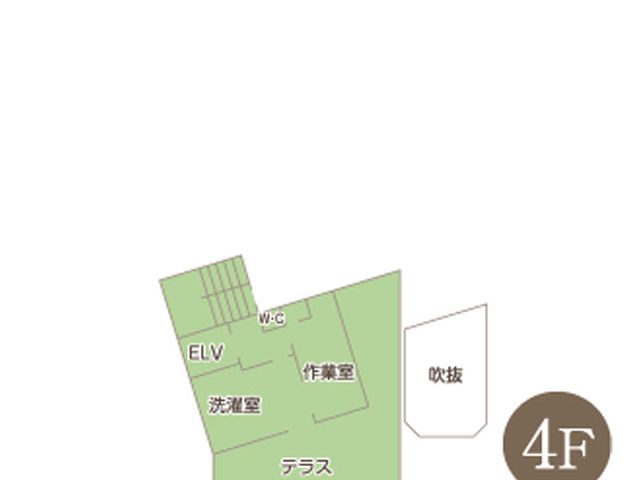 洗濯室とテラスの間取り図 洗濯室 洗濯室とテラスが同じフロアに配置されており、作業効率が高く設計されています。