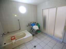 手すり付き浴槽と洗面器