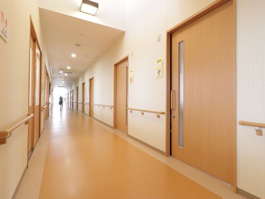明るい廊下の一望 