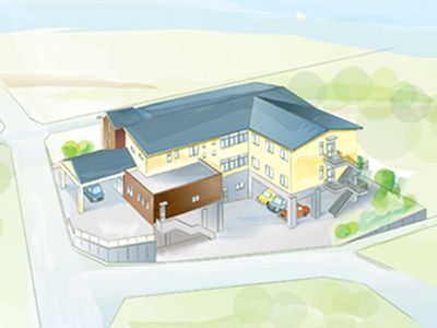 明るい外観の建物