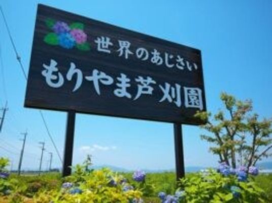 看板と花壇のある外観  