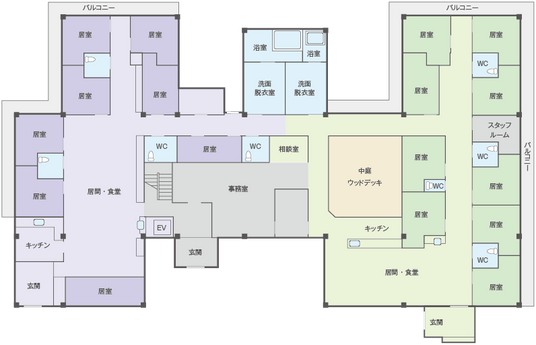 ゆったりした居室配置