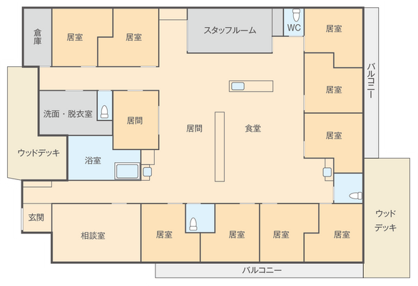 ゆったりした居室の配置図