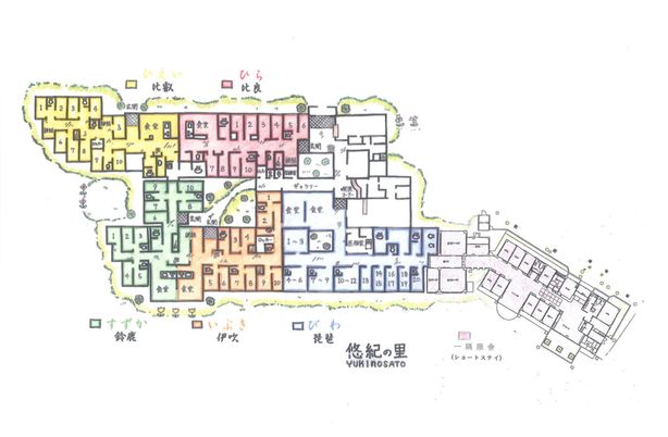色分けされた施設の見取り図