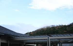 山の眺望が見える庭