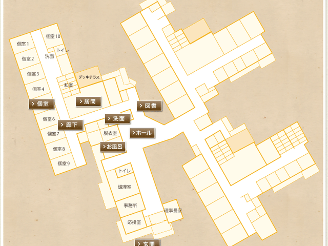 施設の間取り図 内観 施設全体の間取りがわかる図面です。各スペースの配置を確認しやすくなっています。