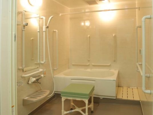 手すり付きの清潔な浴室