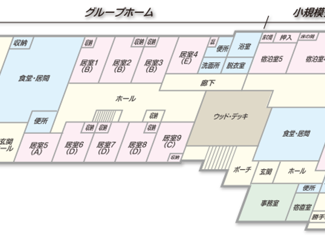 施設の構造図面 内観 各エリアが明確に分かれた構造図です。働く際の動線を把握しやすく設計されています。