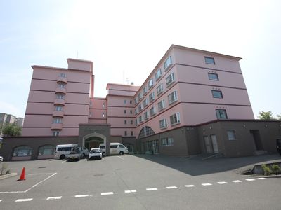 ピンクの大きな建物