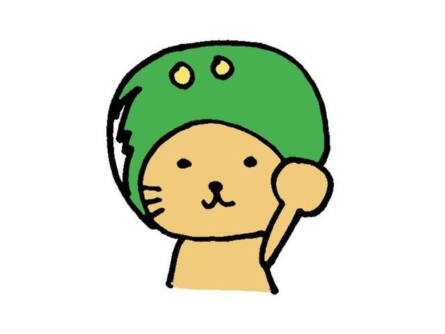 イラストの猫 スタッフイメージ   緑の帽子をかぶった猫のイラストです。親しみやすい雰囲気で、働く場のやわらかい印象が伝わります。