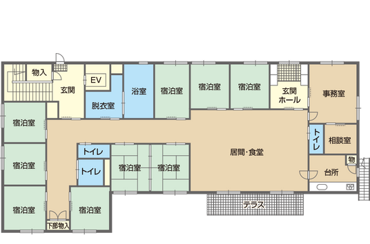 広々とした居室の配置図