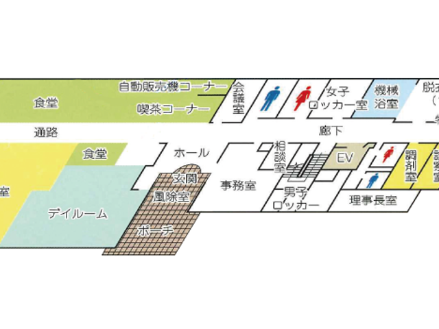 設備の配置がわかる見取り図 内部 施設内の各エリアの配置がわかる見取り図です。動線も考慮され、働きやすさが感じられます。