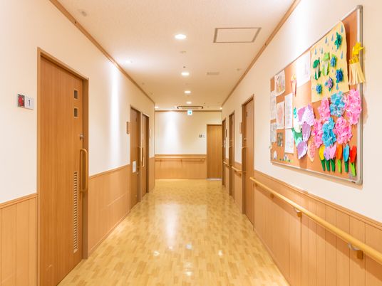 廊下に飾り付けられた壁