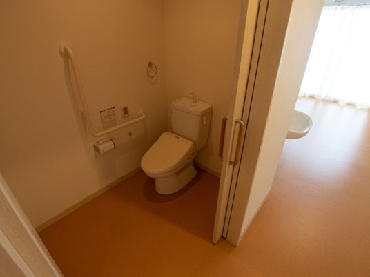 扉は引き戸であり、中には洋式のトイレがある。また、壁には手すりが備え付けられており、緊急呼び出しのボタンもついている。