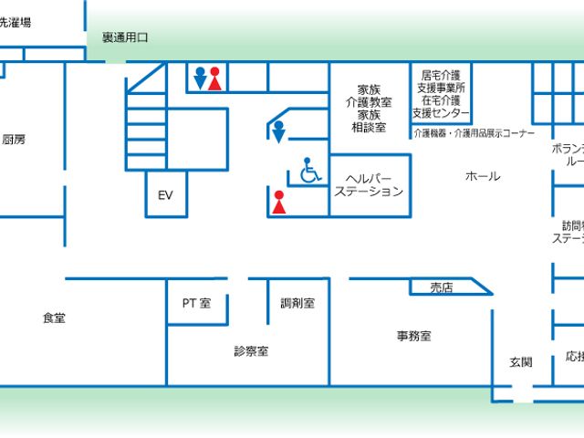 ホールの見取り図 内観 明るく広々としたホールのレイアウトです。動線が確保された設計で、スムーズな移動が可能です。